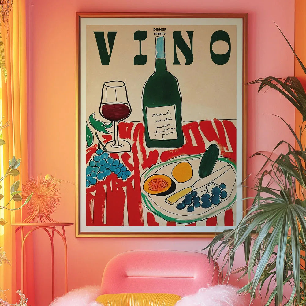 Amore Green Striped Canvas Printing Vino Wine Glass & Pepper Wall Art Poster Modern Living Room Bedroom Kitchen Home Decor Gifts