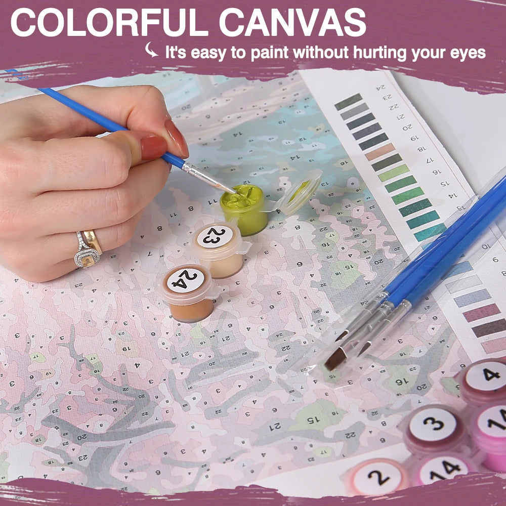 Huacan DIY Paint By Numbers City River Building Digital Oil Painting Landscape Drawing By Numbers Paint Adults Kit ﻿﻿﻿