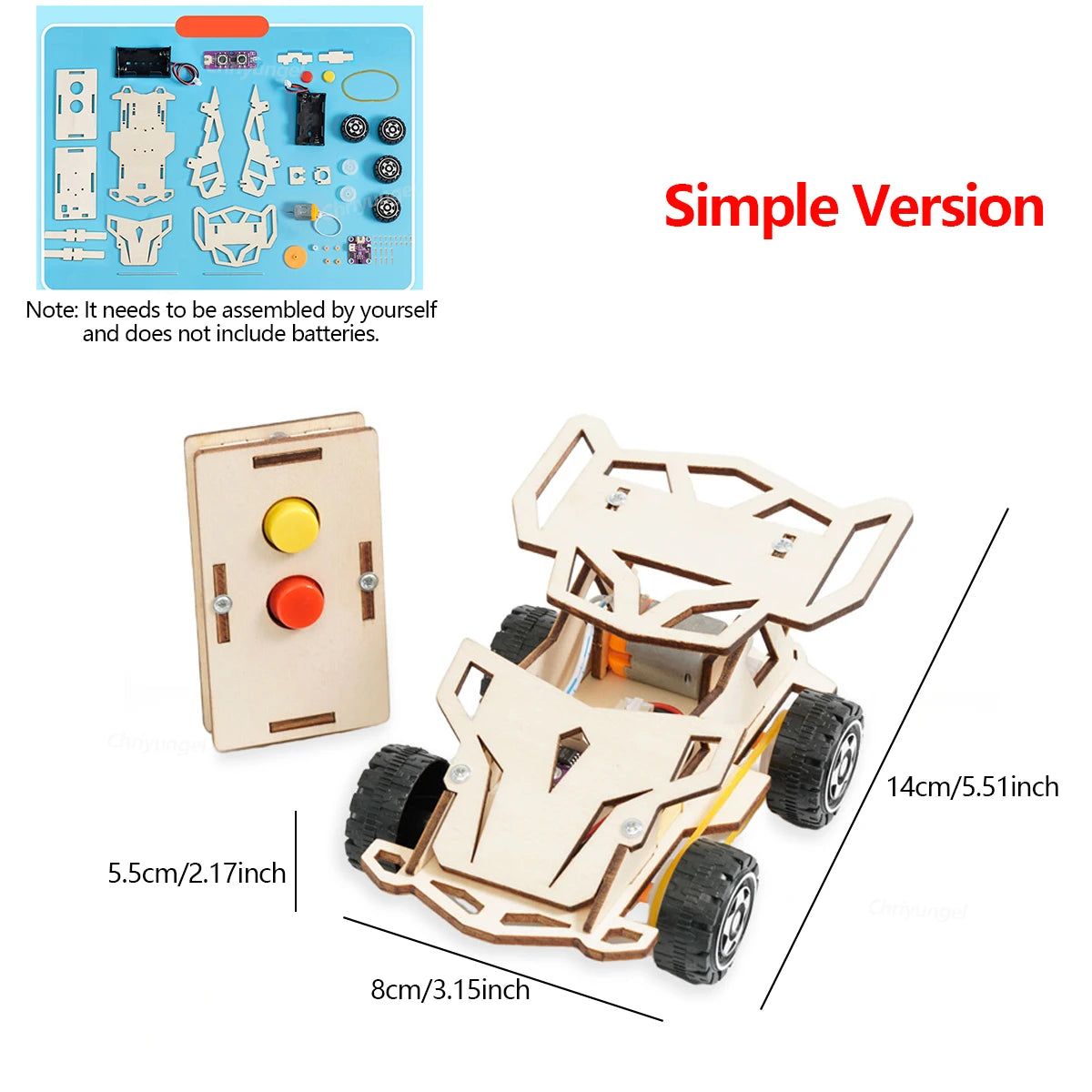 DIY Wooden Remote Control Car Mini Four-Base Version - Wheel Drive Racing Car Science Experiment Kits STEM Educational Toy for Teen Kids Gifts
