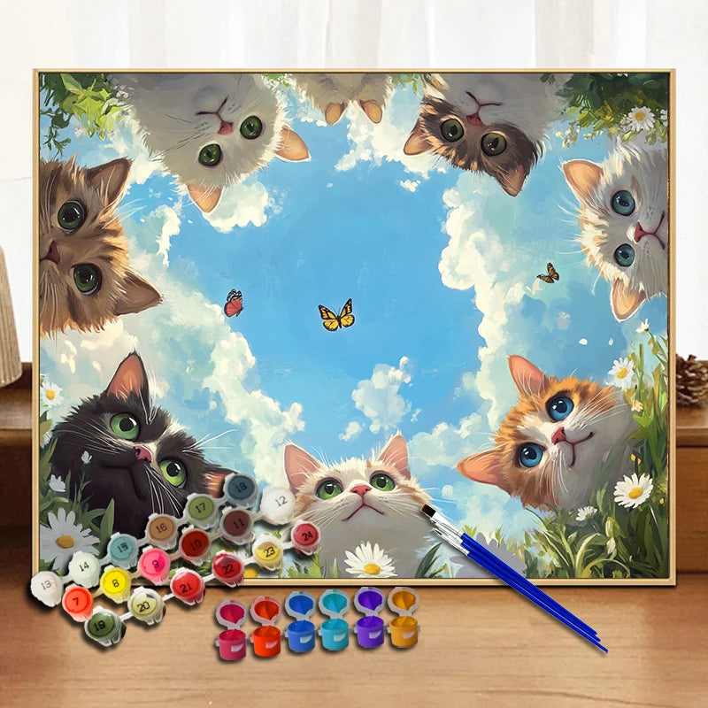 A Group of Cats (11) - Painting By Numbers Acrylic Paint Canvas Dropshipping Portrait Family Children Photo Christmas Gifts