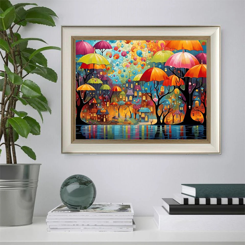 Genie Canvas - Paint By Numbers Umbrella Tree DIY Arts Crafts Digital Oil Painting Fantasy Landscape Scenery Drawing On Canvas Handpainted Gift