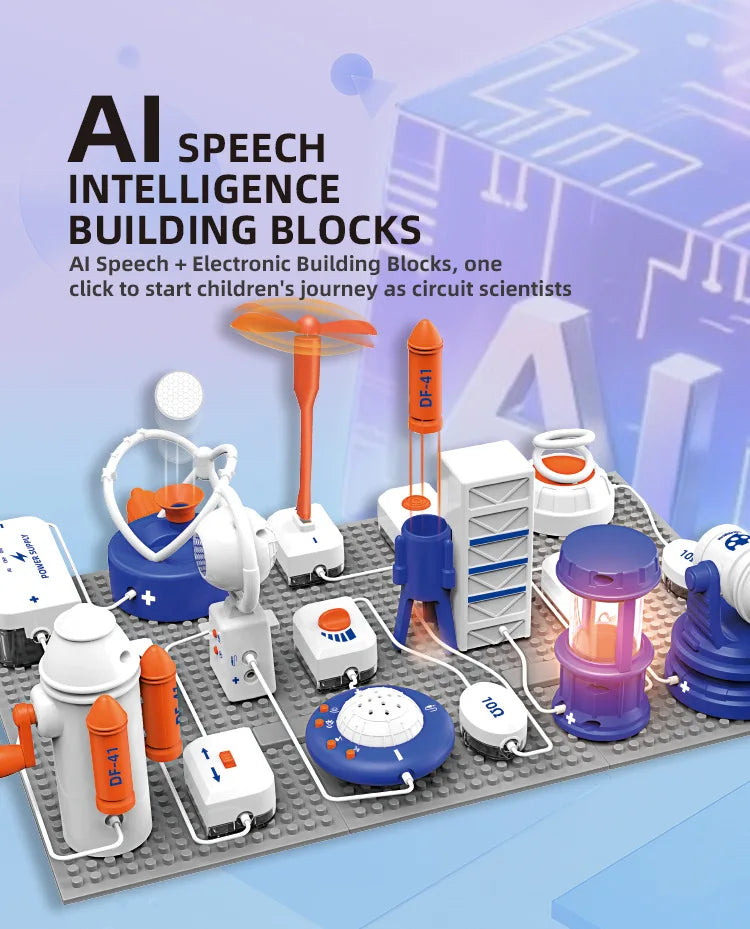 STEM Science Circuit Building Blocks Kit with AI Voice Intelligent Electronic Bricks 500+ Physics Experiments Educational Toy