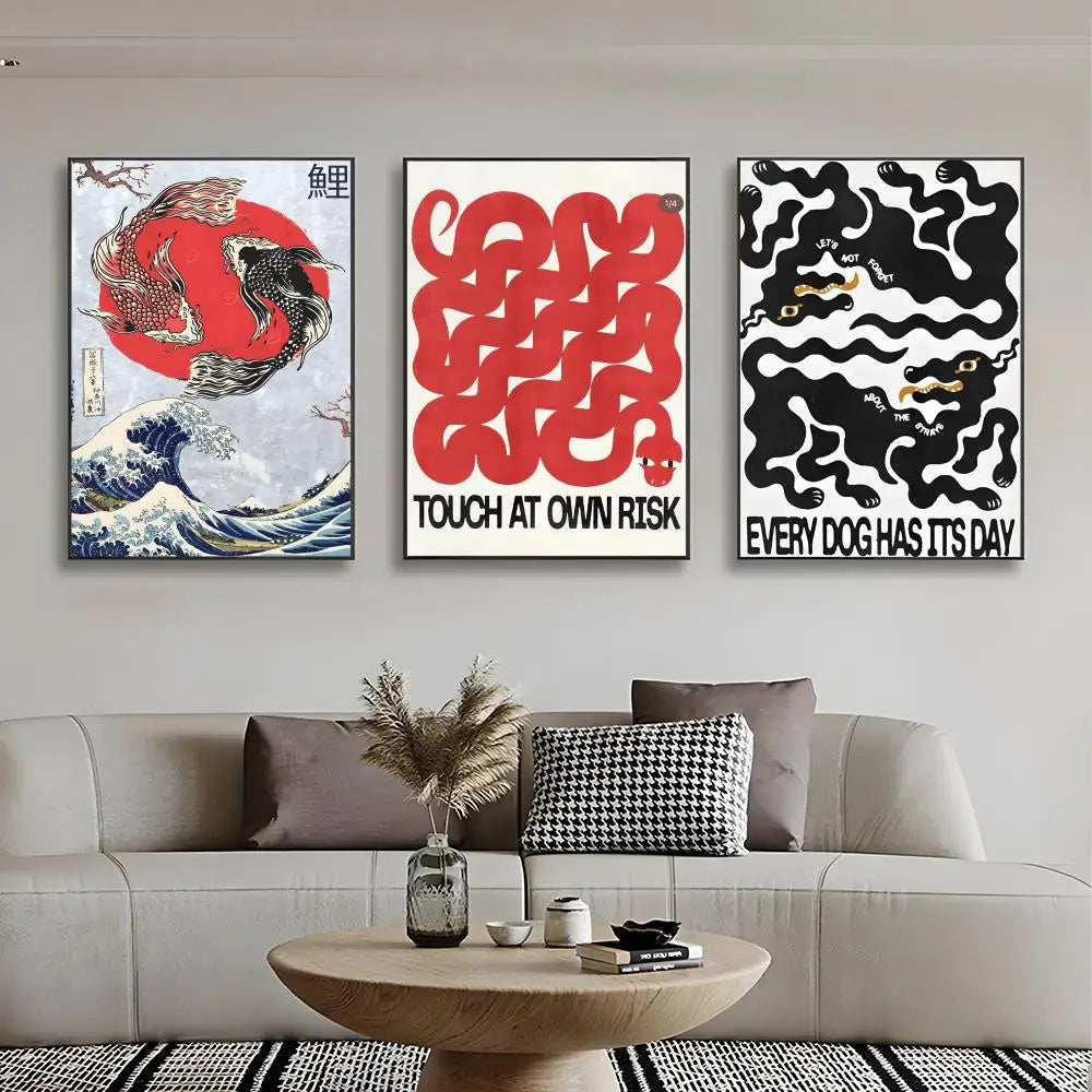 Abstract Wall Art Japan Vintage Koi Canvas Poster HD art sticky wall waterproof home bedroom bar aesthetic decoration