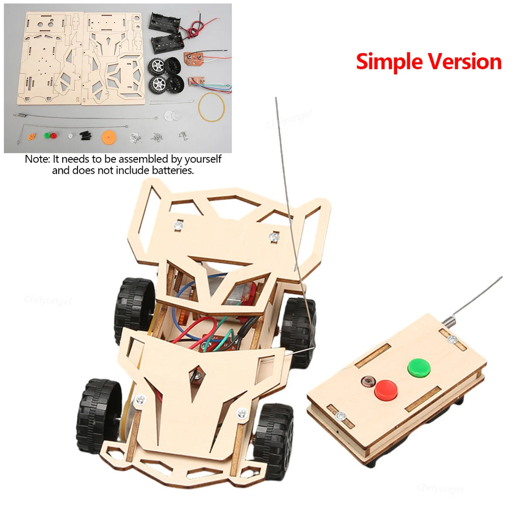 DIY Wooden Remote Control Car Mini Four-Base Version - Wheel Drive Racing Car Science Experiment Kits STEM Educational Toy for Teen Kids Gifts