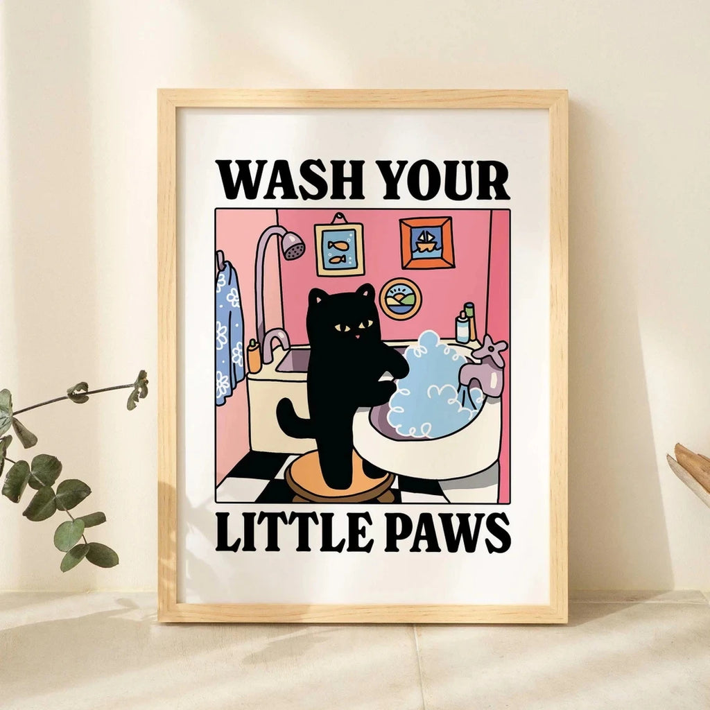 Wash Your Plttle Paws Bathroom Black Cat Wall Art Prints Canvas Painting Poster Picture For Living Bed Room Home Decor