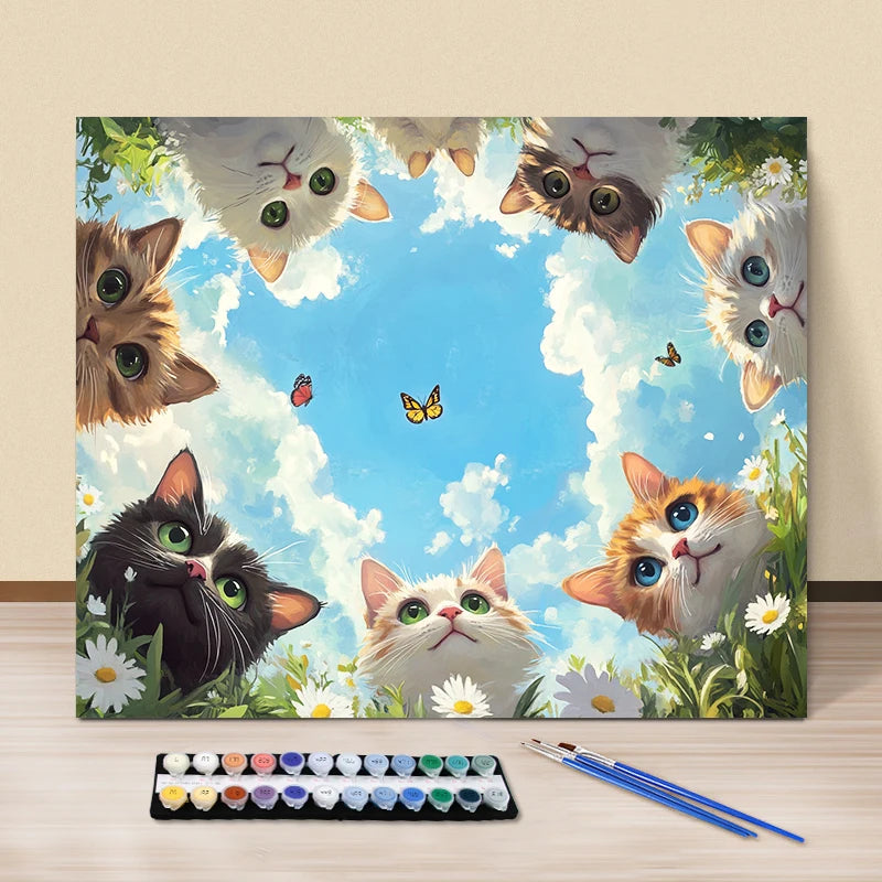 A Group of Cats (13) - Painting By Numbers Acrylic Paint Canvas Dropshipping Portrait Family Children Photo Christmas Gifts