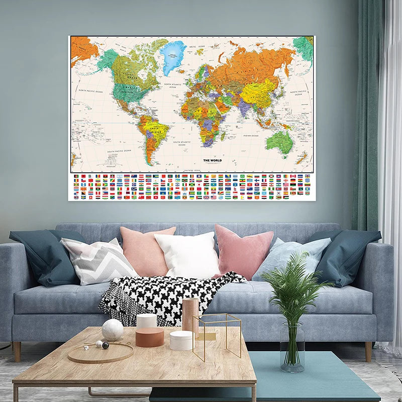 100*70cm World Map Classic Edition Unframed Wall Art Poster Painting for Home & Classroom - Educational for Kids & Adults