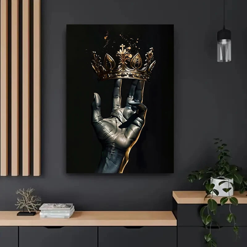 Black African Wall Art Gold Crown Wall Decor King Picture African American Canvas Prints Artwork for Home Room Office Decoration