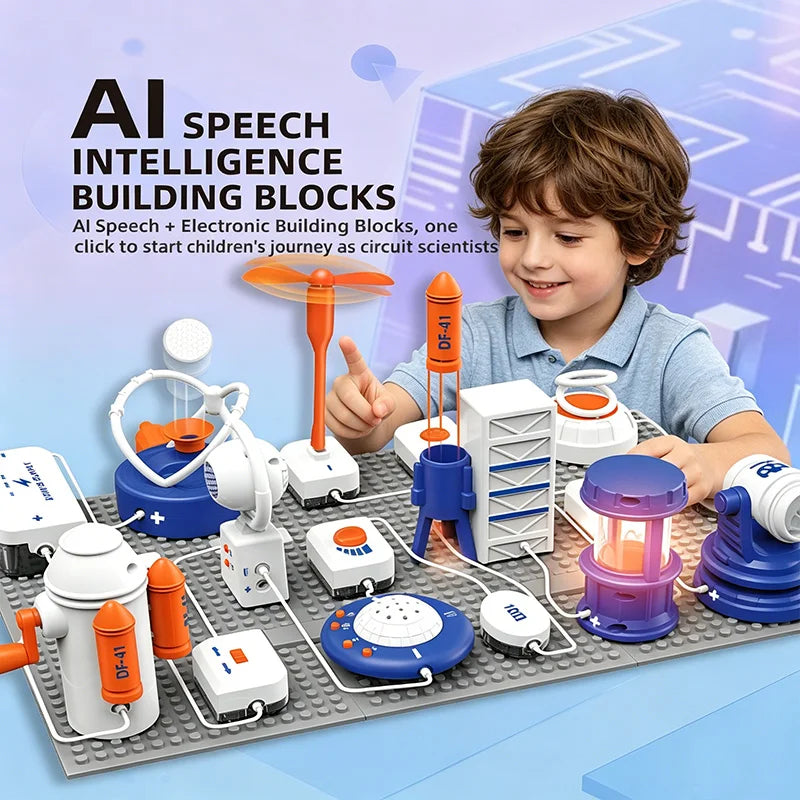 STEM Science Circuit Building Blocks Kit with AI Voice Intelligent Electronic Bricks 500+ Physics Experiments Educational Toy