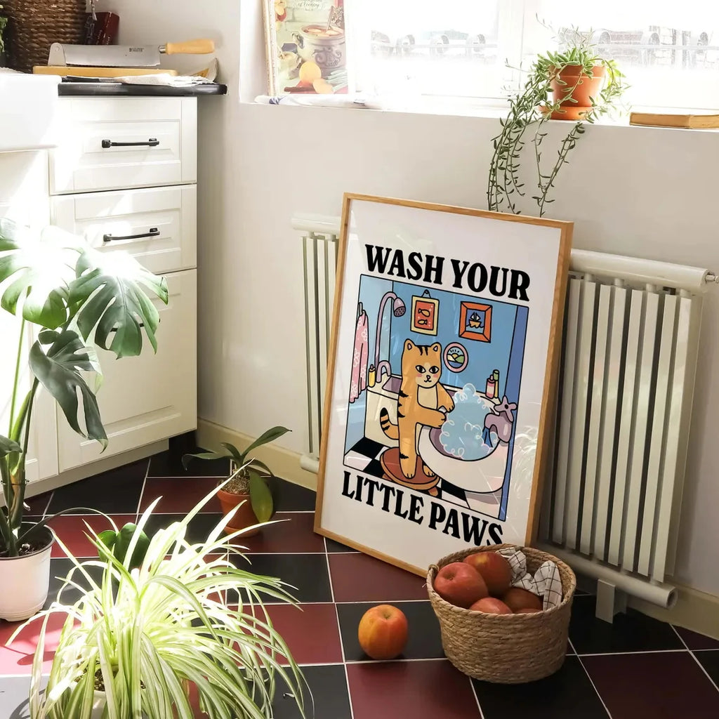 Wash Your Plttle Paws Bathroom Black Cat Wall Art Prints Canvas Painting Poster Picture For Living Bed Room Home Decor
