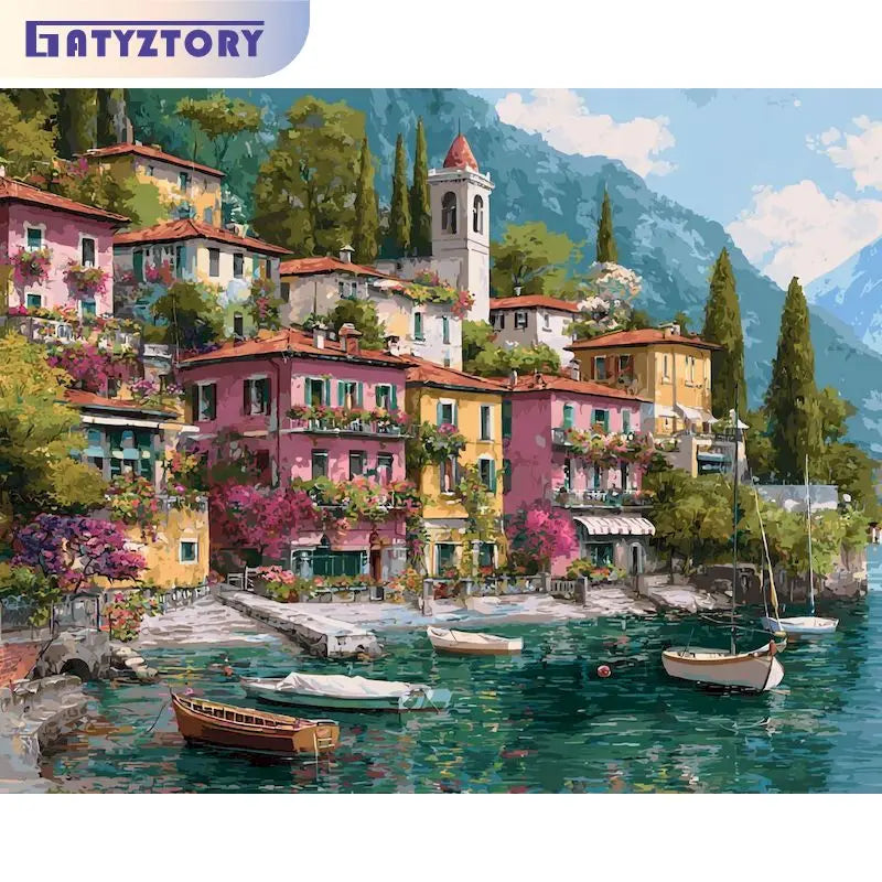 Landscape - Paint By Numbers Handiwork Art Picture On Numbers  - 40x50cm Town - Crafts Gift Gift Picture With Numbers