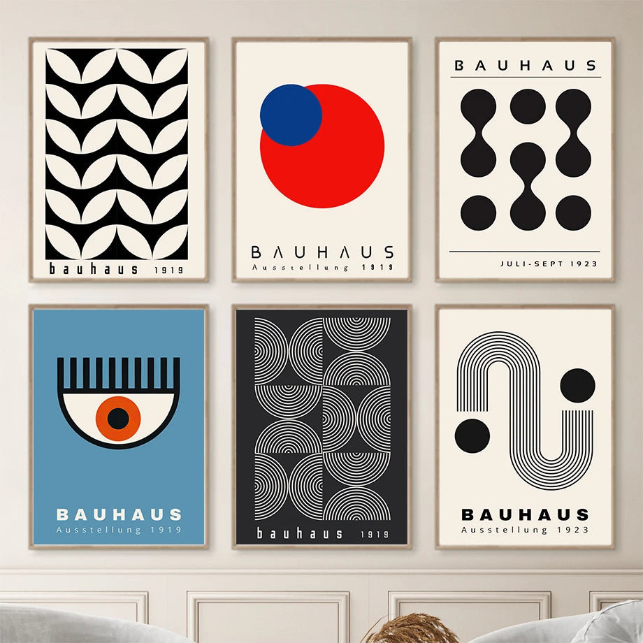 Bauhaus Wall Art Mid Century Modern Abstract Geometric Canvas Print Minimalist Black White Red Blue Posters Bedroom Office Decor