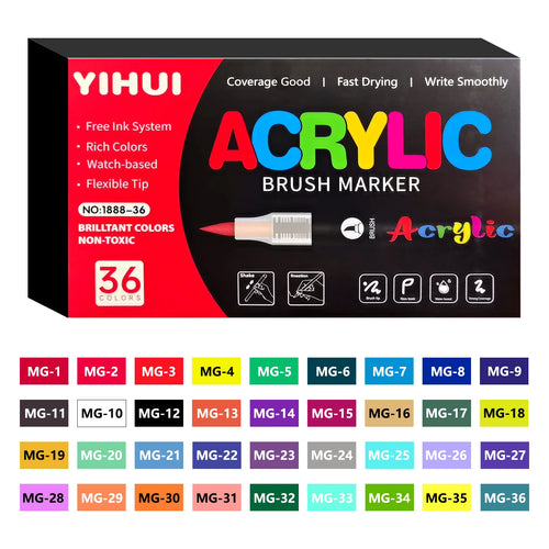 36 Colors Brush Tip Acrylic Paint Pen Set