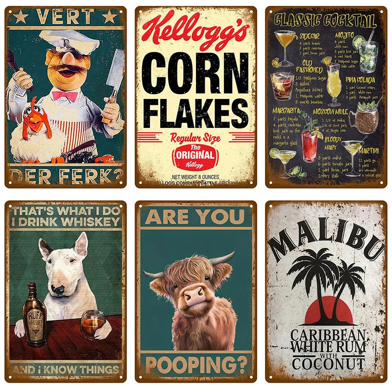 Retro Wall Art Mural Outdoor House Bathroom Home Room Decorations Decor Vintage Metal Signs Plates Tin Sign Posters Man Cave Bar