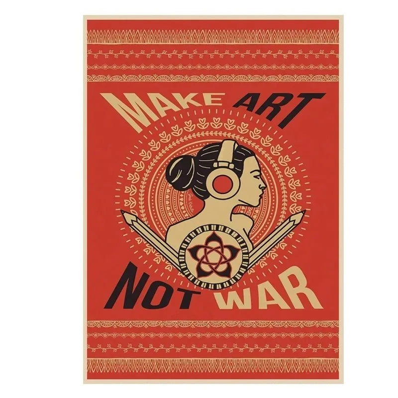 Retro Make Art Not War Wall Art Prints Canvas Painting Shepard Fairey Vintage Poster Wall Picture for Room Interior Decor