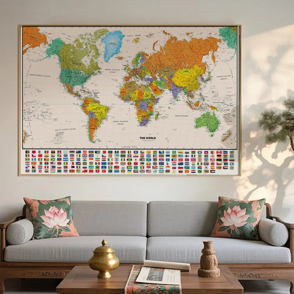 100*70cm World Map Classic Edition Unframed Wall Art Poster Painting for Home & Classroom - Educational for Kids & Adults