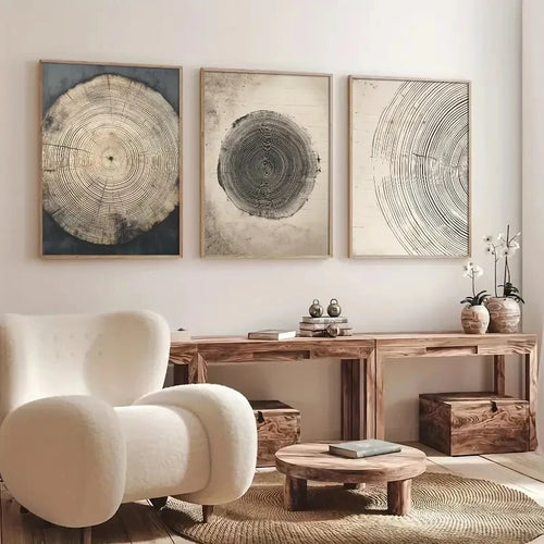 Abstract Tree Ring Canvas Wall Art, Set of 3