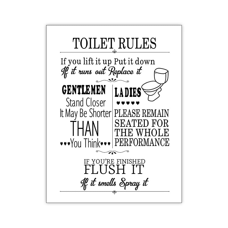 Funny Bathroom Wall Art Prints Black and White Minimalist Toilet Posters Canvas Painting Bathroom Wall Decoration Pictures