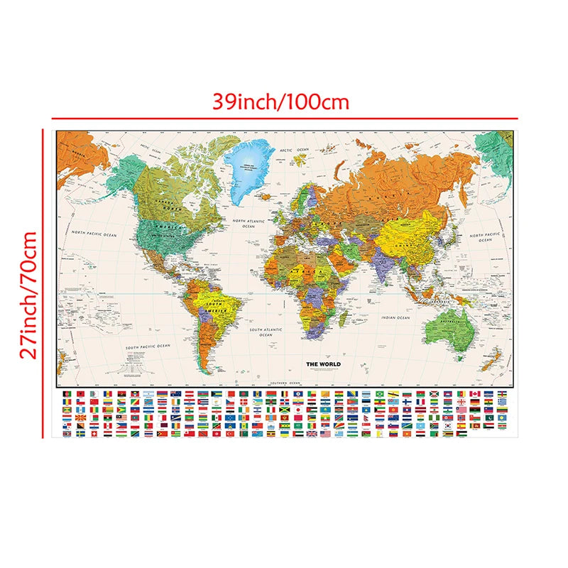 100*70cm World Map Classic Edition Unframed Wall Art Poster Painting for Home & Classroom - Educational for Kids & Adults