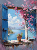 Genie Canvas - DIY Paint By Number Adult Kit Window Flower Digital Oil Painting Landscape Seaside Drawing On Canvas Wall Decor Living Room Gift