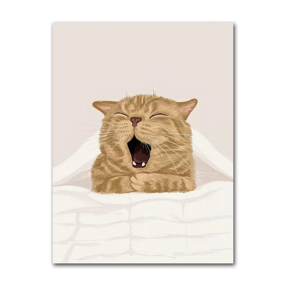 Modern Wall Painting for Living Room, Canvas Print, Poster, Cat, Wine, Pizza, Animal Funny, Art Pictures, Nordic, Modern