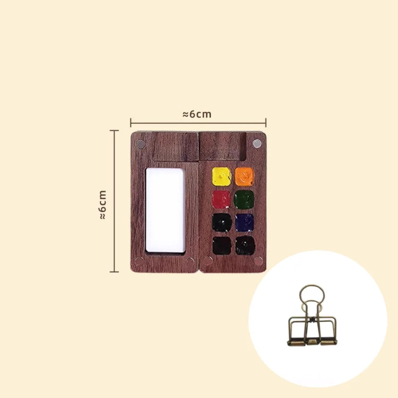 Portable Mini Walnut Paint Box 8 Colors Master Solid Watercolor Paint Set Travel Sketch Pigment Artist Drawing Art Supplies