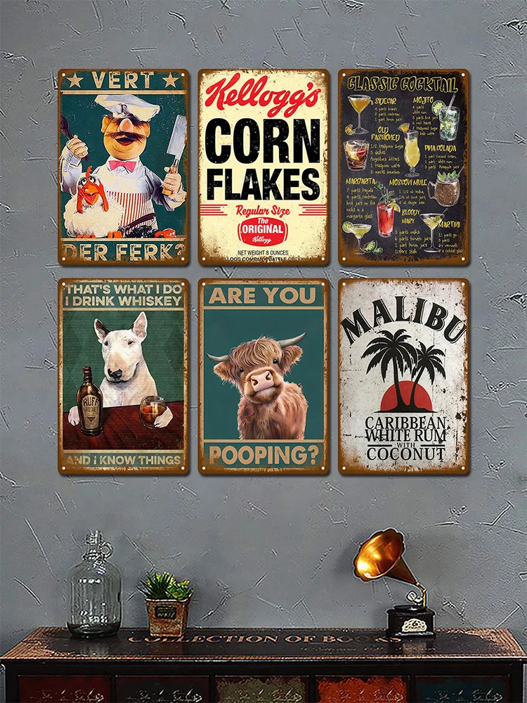 Retro Wall Art Mural Outdoor House Bathroom Home Room Decorations Decor Vintage Metal Signs Plates Tin Sign Posters Man Cave Bar