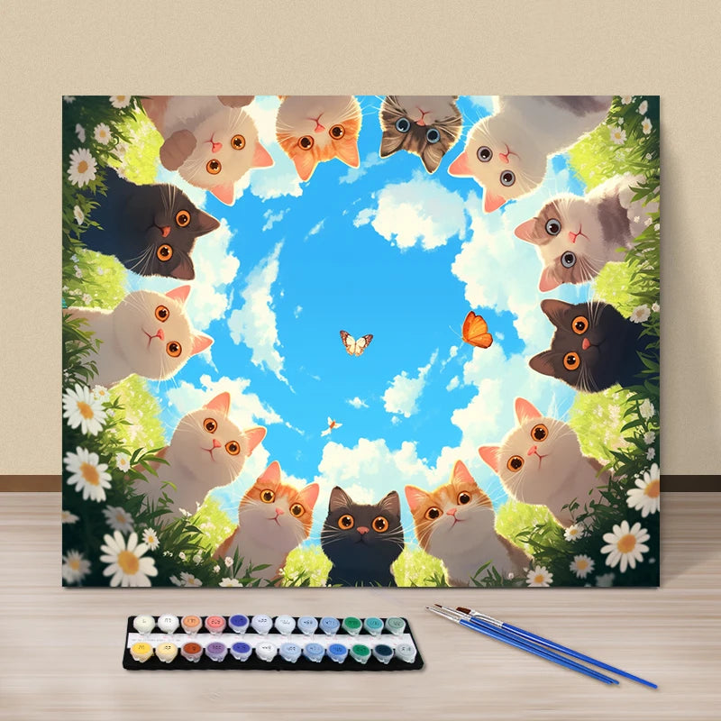 A Group of Cats (9) - Painting By Numbers Acrylic Paint Canvas Dropshipping Portrait Family Children Photo Christmas Gifts
