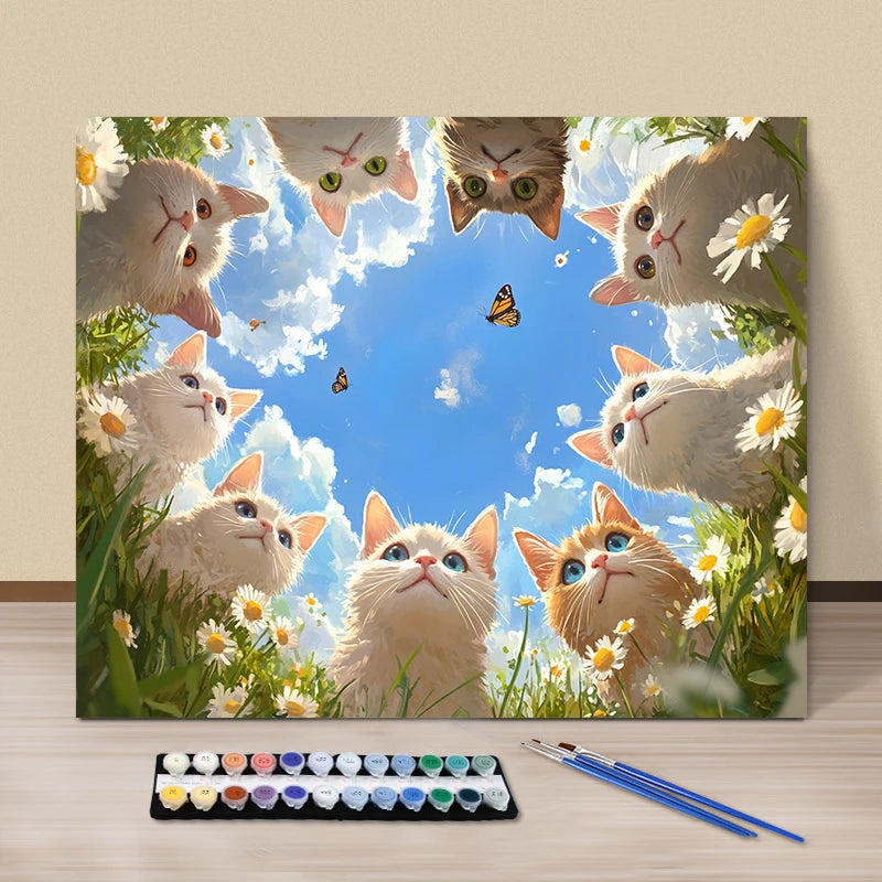 A Group of Cats (6) - Painting By Numbers Acrylic Paint Canvas Dropshipping Portrait Family Children Photo Christmas Gifts