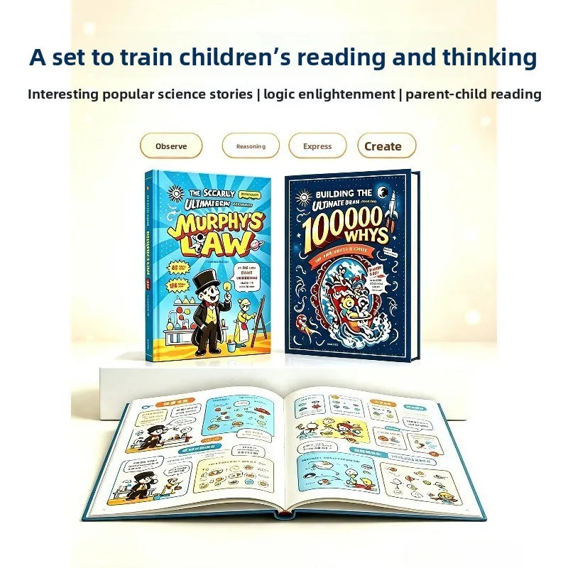 Kids Popular Science 2-Book Set: Funny Comic & 100,000 Whys Storybook, Hardcover Educational Children Extracurricular Gift