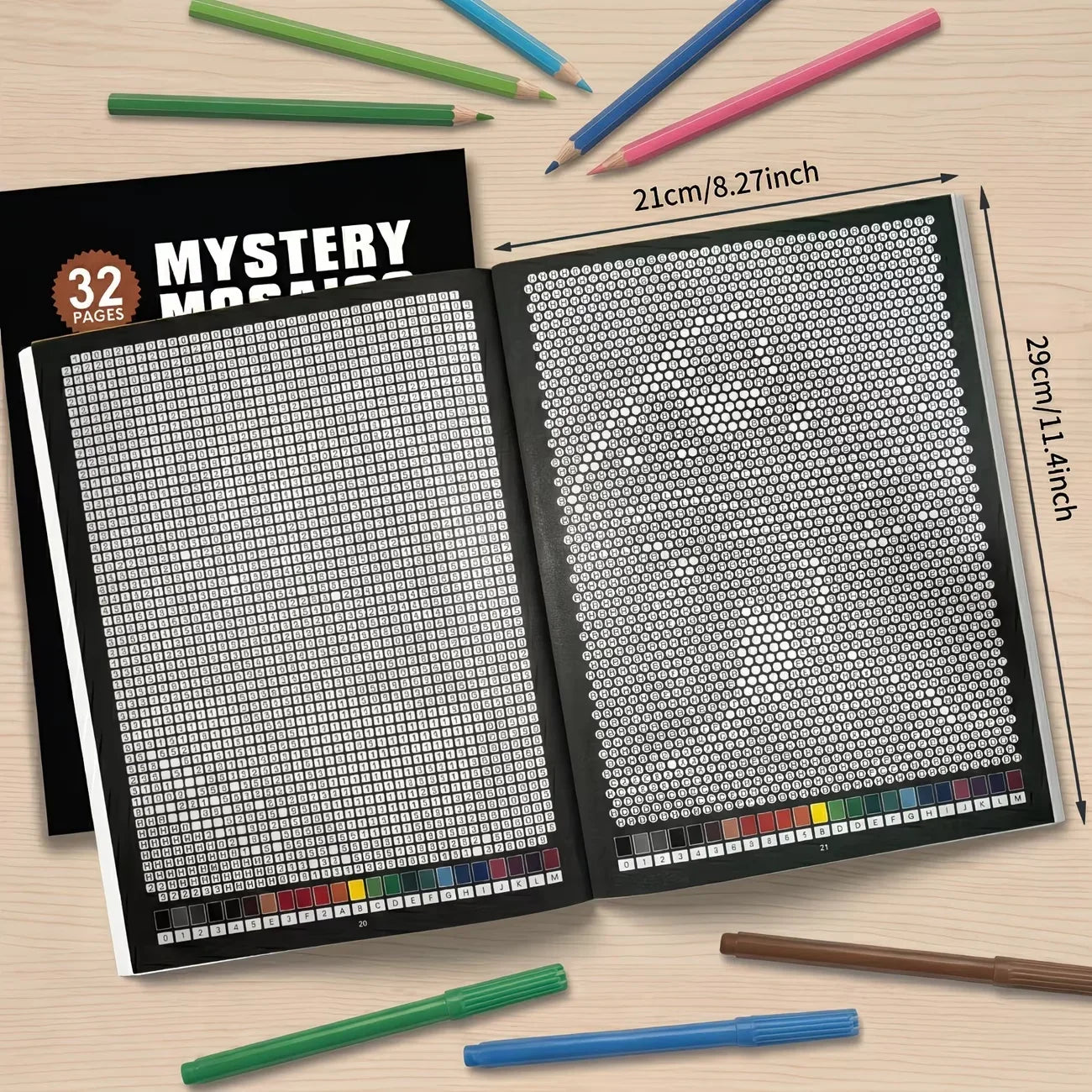 Mystery Mosaics Color by Number Coloring Book 32 Pages Pixel Art Activity Book for Adult Stress Relief Creative Drawing Workbook