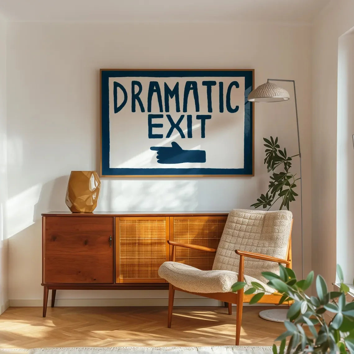 Retro Wall Art, Funny Hallway Print, Landscape Poster, LEFT HAND Dramatic Exit Print, Mid Century Wall Art, Hand Painted Wall De