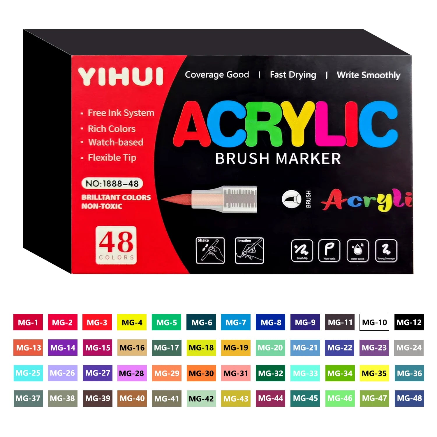 48 Colors Acrylic Paint Pens Markers Brush Tip Paint Markers For Rock Painting Wood Stone Glass Gift DIY Crafts