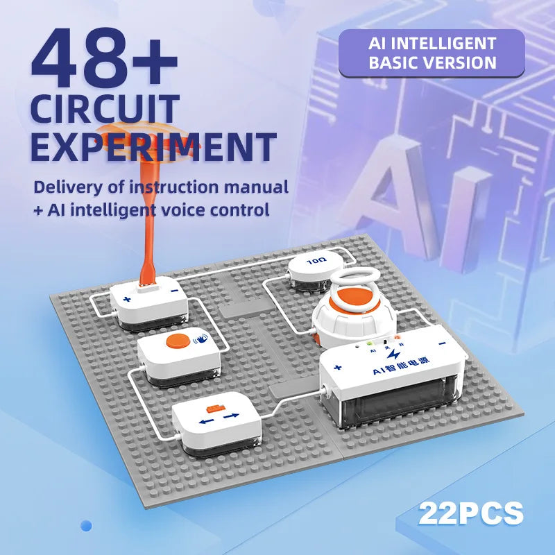 STEM Science Circuit Building Blocks Kit with AI Voice Intelligent Electronic Bricks 500+ Physics Experiments Educational Toy