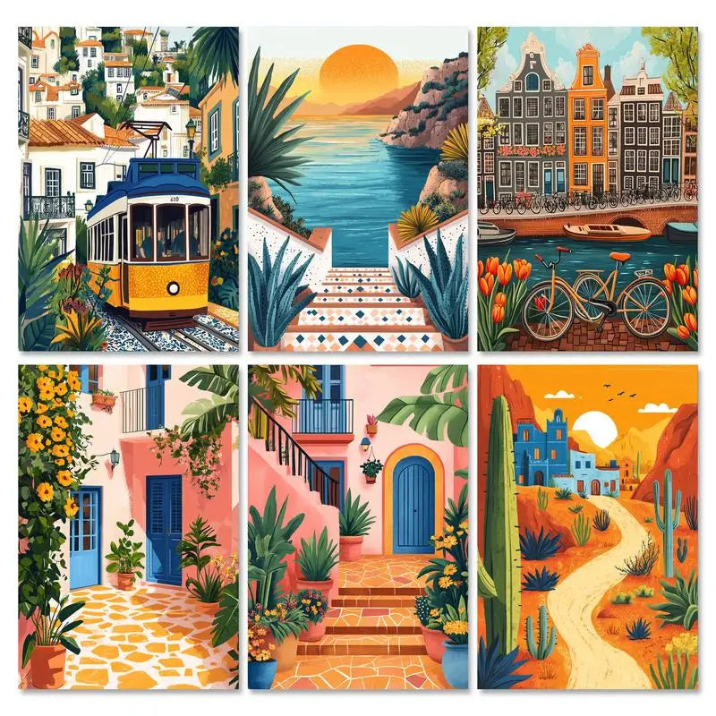 Genie Canvas - Frame Illustration Picture Diy Painting By Numbers For Adults Kits Sunset Acrylic Paint On Canvas For Home Decors Diy Gi
