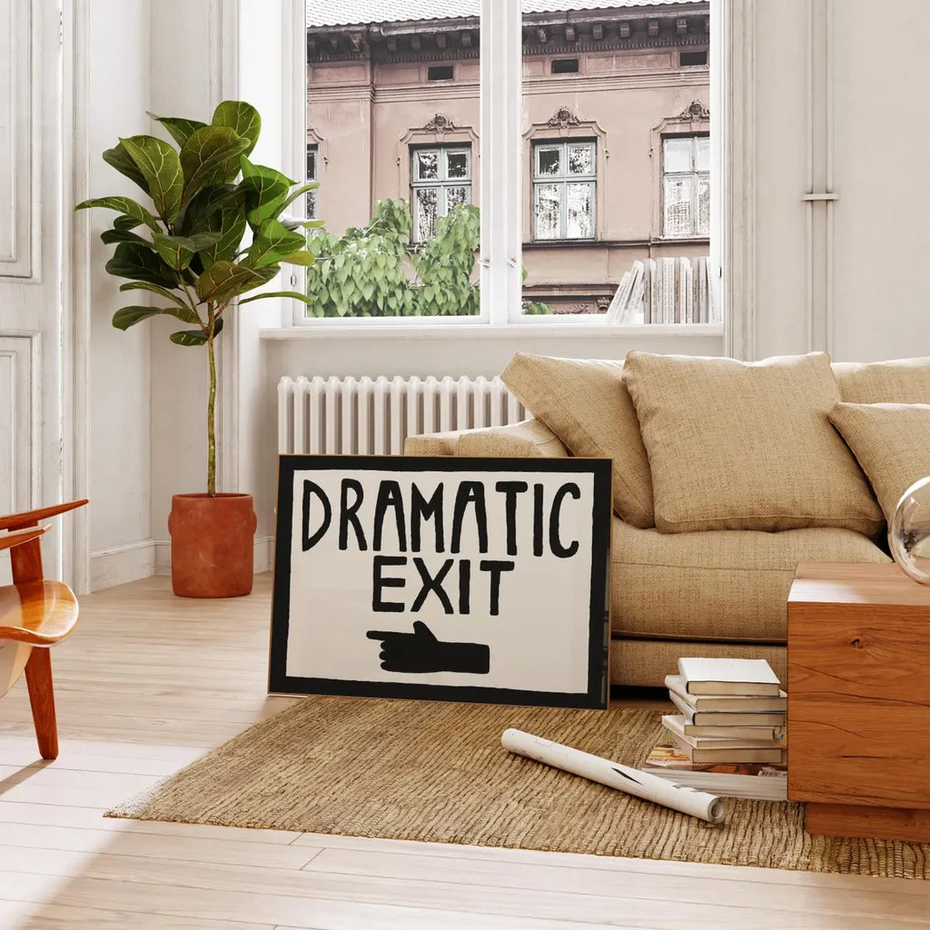 Retro Wall Art, Funny Hallway Print, Landscape Poster, LEFT HAND Dramatic Exit Print, Mid Century Wall Art, Hand Painted Wall De