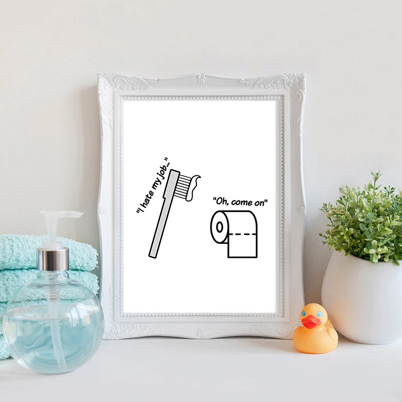 Funny Bathroom Wall Art Prints Black and White Minimalist Toilet Posters Canvas Painting Bathroom Wall Decoration Pictures