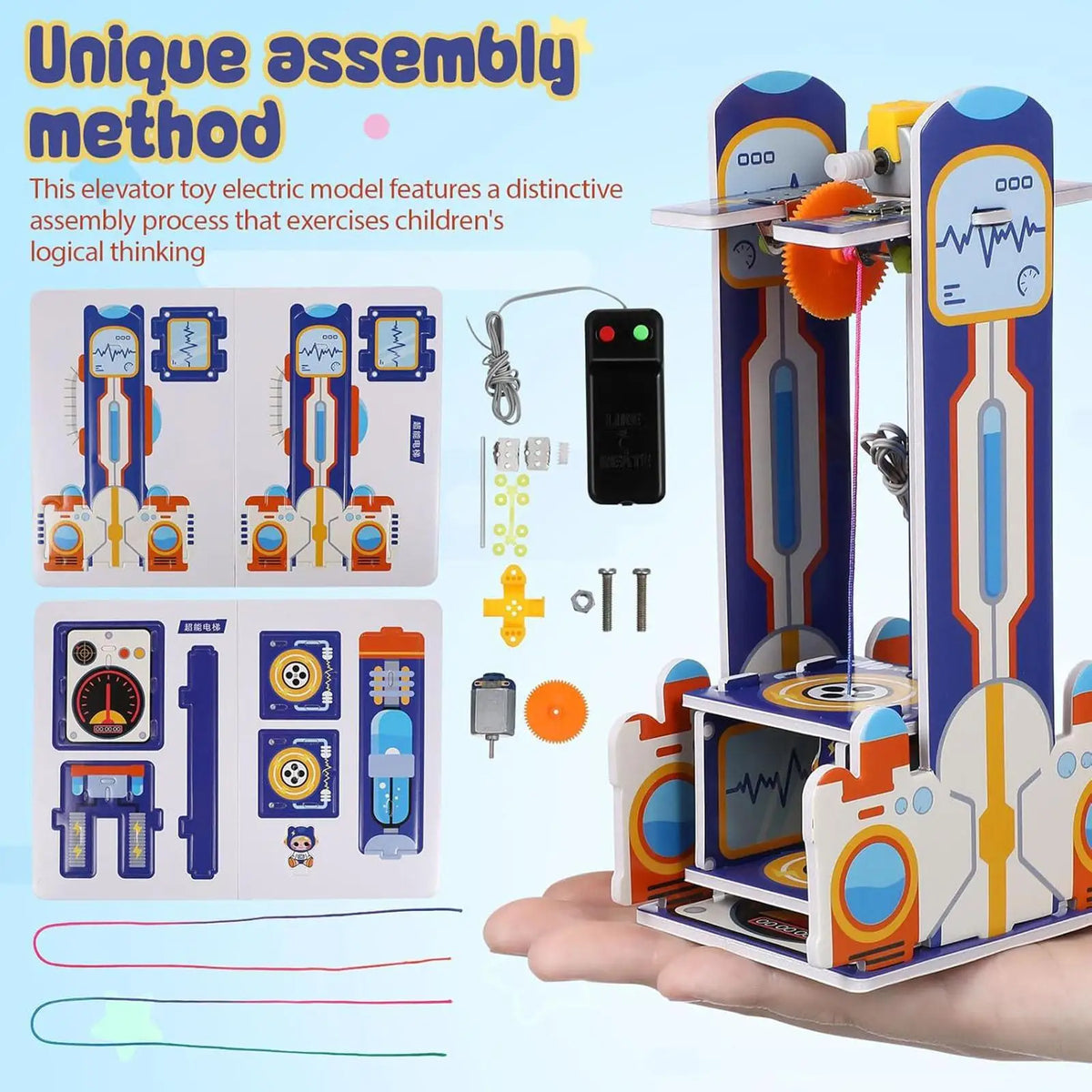 DIY Elevator Toy Kids Science Kit Material Package, Easy Assembly DIY Model Building Kit for Children, Teens, Age 5+