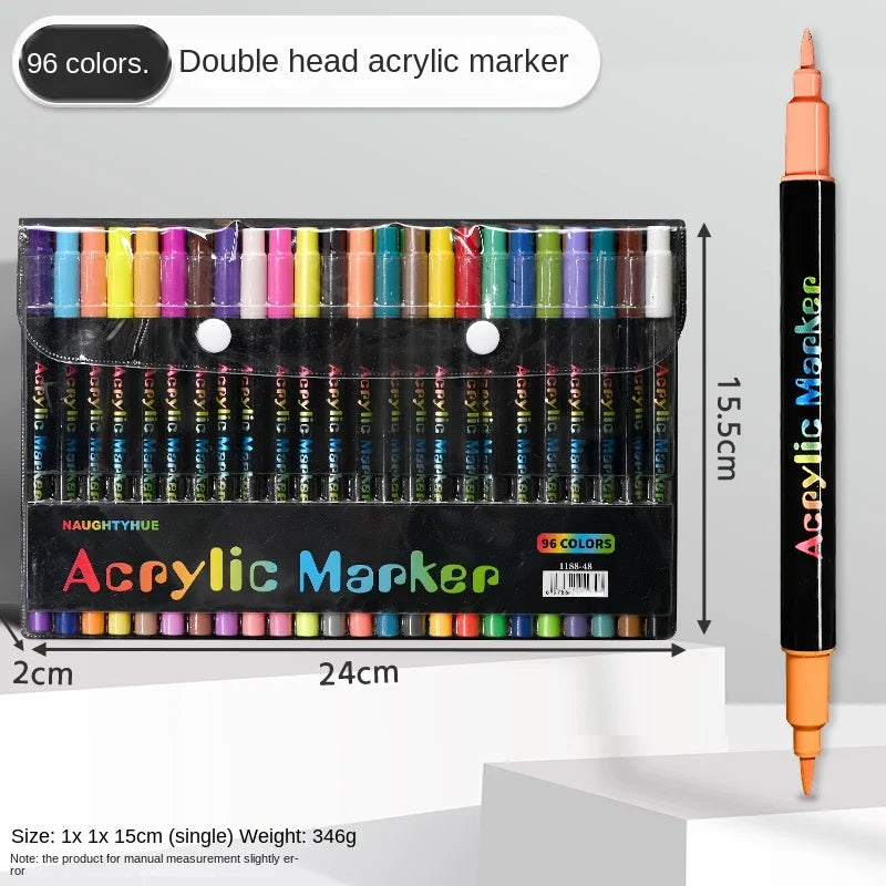 96 Professional Art Use-Color Acrylic Paint Markers, Dual-Tip Fine and Brush Tip Pens, Suitable for Stone, Wood, Calligraphy