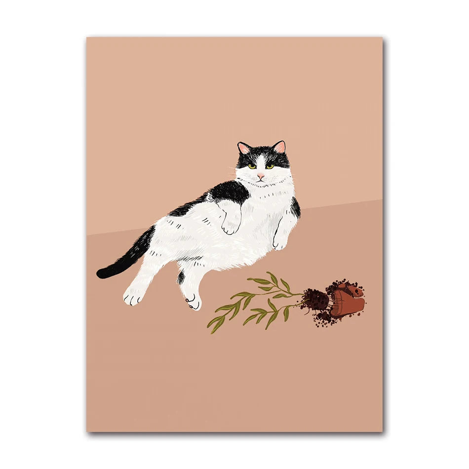 Modern Wall Painting for Living Room, Canvas Print, Poster, Cat, Wine, Pizza, Animal Funny, Art Pictures, Nordic, Modern