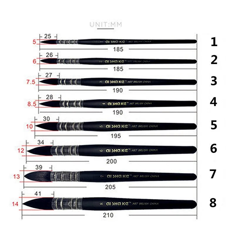 1pc Professional Round Mop French Style Watercolor Paint Brush Nylon Painting Brush for Acrylic Water Color Gouache Oil Painting