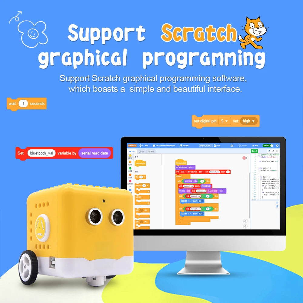 Kidsbits Programmable Robot Kit Coding Robot +28 Projects Tutorials For Arduino Graphical Programming KIDS DIY STEM Educational