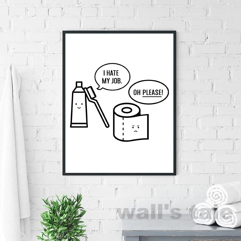 Funny Bathroom Wall Art Prints Black and White Minimalist Toilet Posters Canvas Painting Bathroom Wall Decoration Pictures