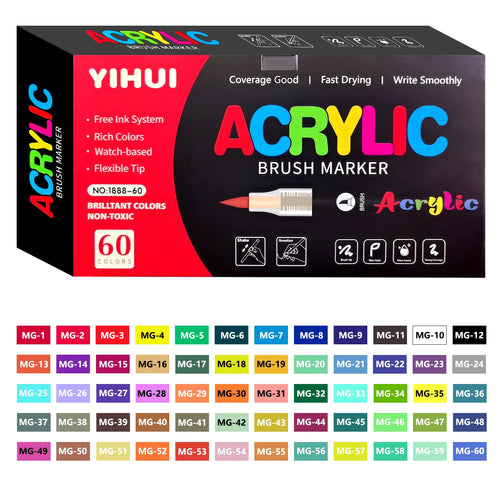 60 Colors Brush Tip Acrylic Paint Pen Set