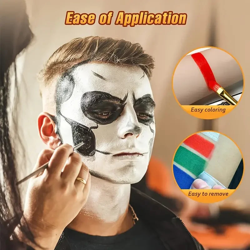 Palette Rainbow Stripe Paint Set with Brushes, Water Based Dual-Tone Face and Body Paint Palette, Christmas Halloween  Cosplay