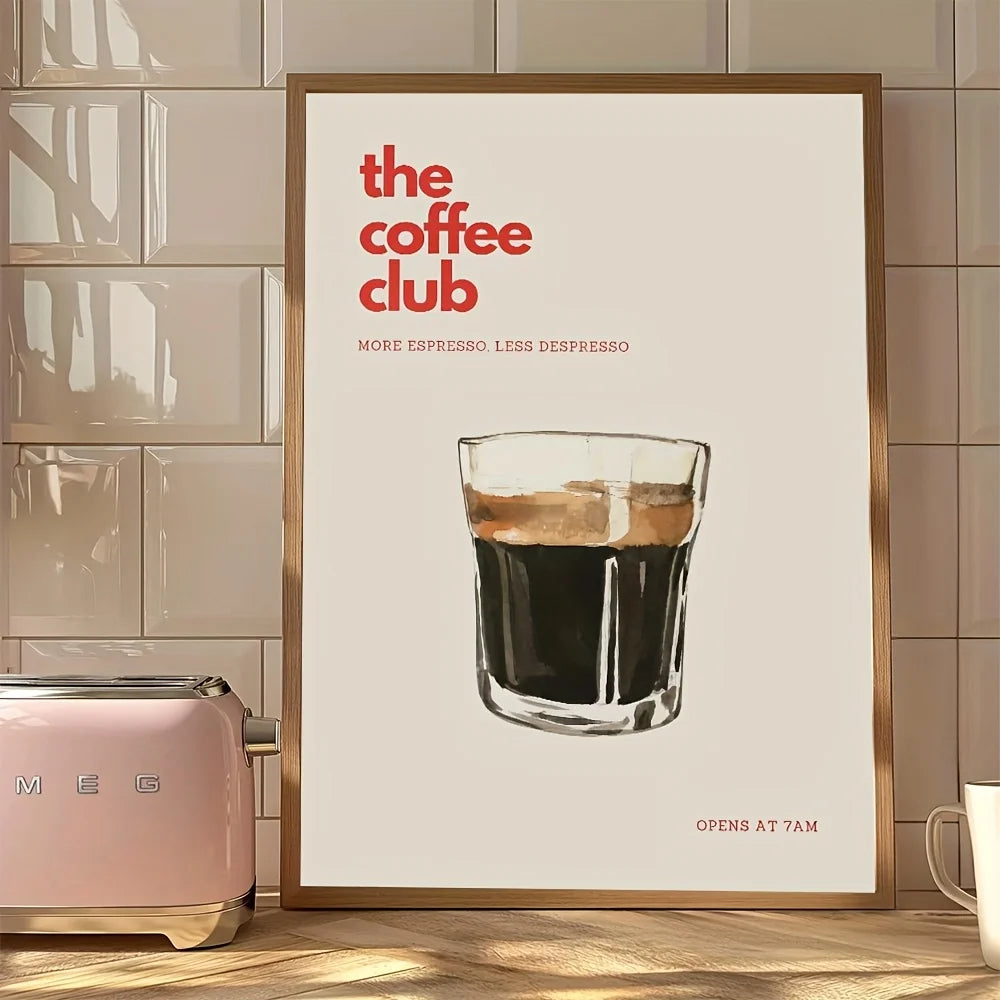 1pc Canvas painting  Retro Coffee Club Canvas Print Chic Food Beverage Beige Background Wall Art Posters for Modern Living Room