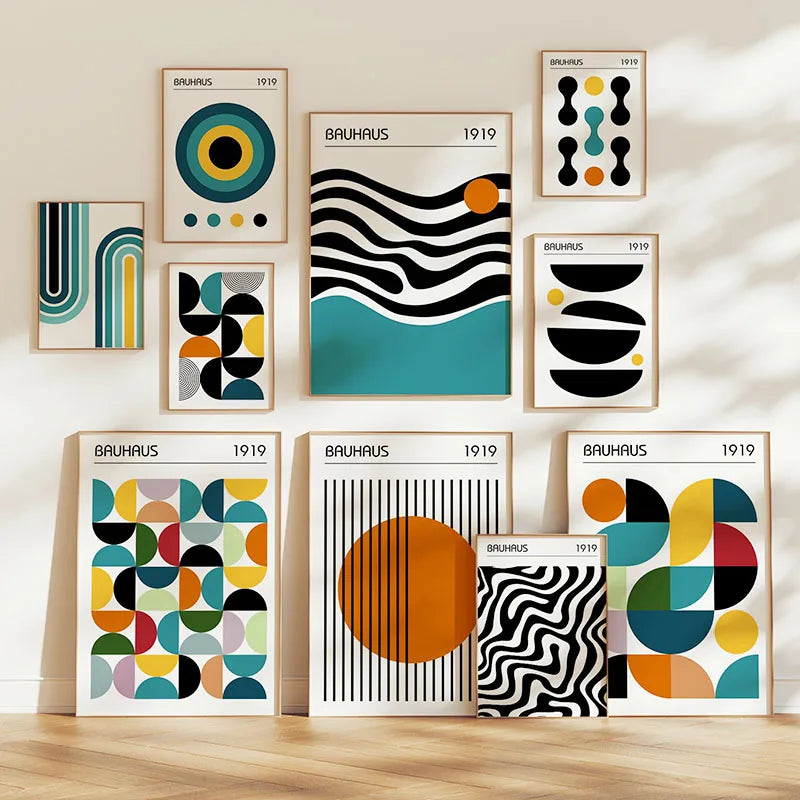Mid Century Modern Bauhaus Geomtric Wall Art Print Canvas Painting Abstract Poster Pictures For Living Room,Bedroom Home Decor