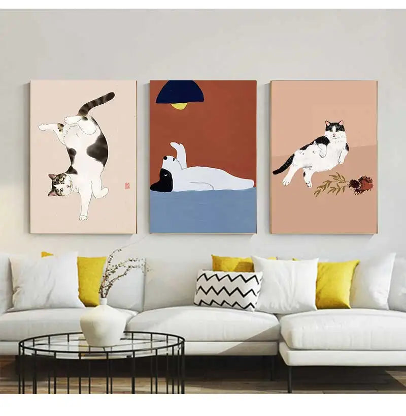 Modern Wall Painting for Living Room, Canvas Print, Poster, Cat, Wine, Pizza, Animal Funny, Art Pictures, Nordic, Modern