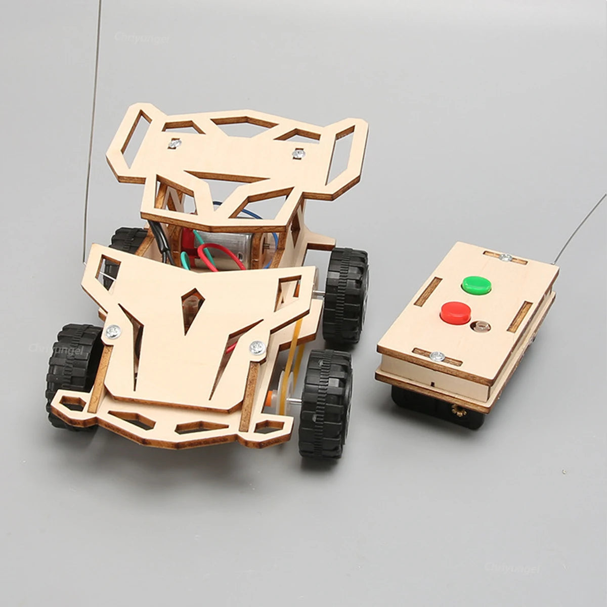DIY Wooden Remote Control Car Mini Four-Base Version - Wheel Drive Racing Car Science Experiment Kits STEM Educational Toy for Teen Kids Gifts
