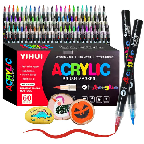 12 Colors Acrylic Paint Pens Markers Brush Tip Paint Markers For Rock Painting Wood Stone Glass Gift DIY Crafts